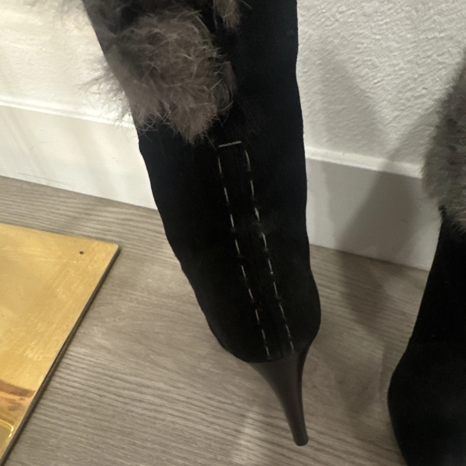 Baldinini Women's Black natural Suede Fur Trim Mid-Calf Stiletto Pull-On EU 38 - product detail image 5