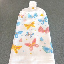 Kitchen Dish Towel With A Crochet Top  Butterflies   