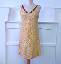 Vintage 1960s Vintage Pastel Yellow Lace Daisy Detail Mod Mini Shift Dress UK 12