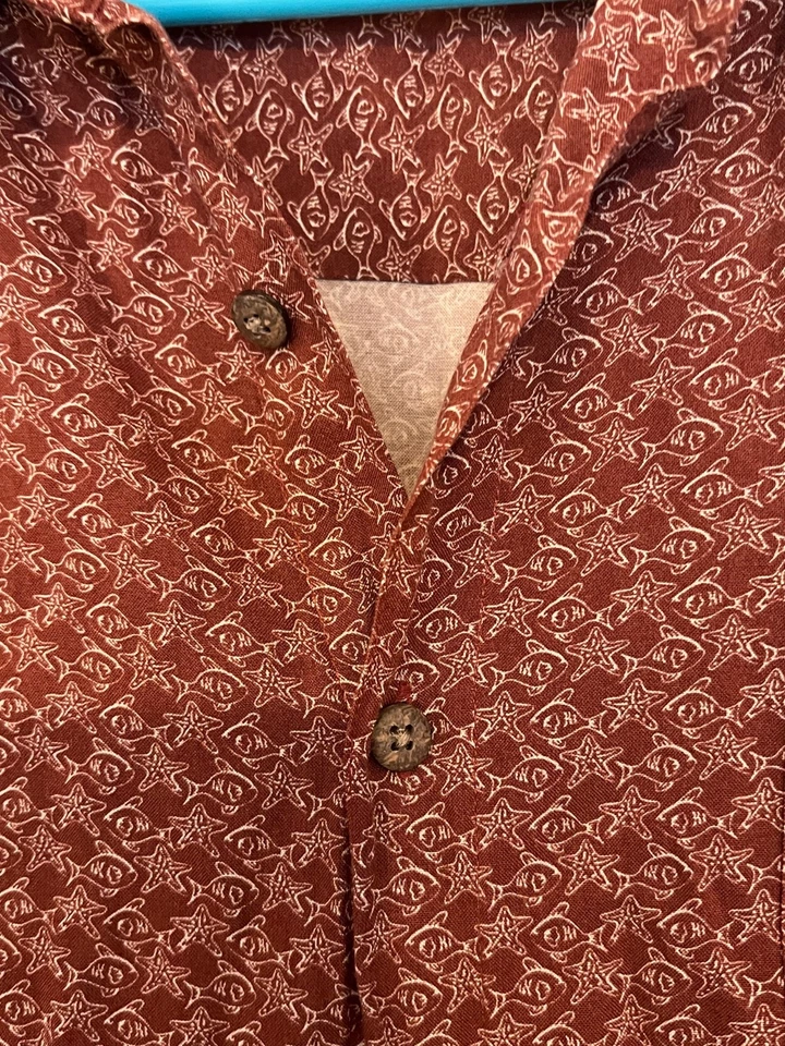 Campia Shirt Men L Large Red Geometric Button Up Collared Short Sleeve Rayon - Image 3 of 4