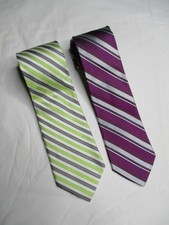 Calvin Klein Silk Tie Bundle of 2 Striped Designer Purple Green Gray