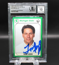 TOM IZZO SIGNED MICHIGAN STATE SPARTANS 1990 ROOKIE CARD RC AUTO BECKETT 10 BAS