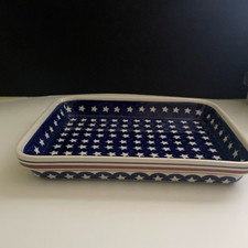 Boleslawiec Polish Pottery Stars & Stripes Bl...