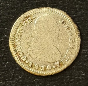 Colombia 1810 P JF One Real Silver Coin: Ferdinand VII/Popayan Mint -scarce!