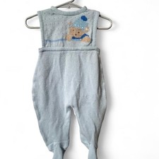 6-12 months Vintage 80s knitted baby boy jumpsuit with teddy bear design