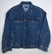 INC Men's Medium Denim Jean Jacket Pockets Buttons Dark Wash Nightfall 