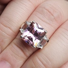 925 Sterling Silver Pink  White Cubic Zirconia Statement Ring Size 7 - 6.74g