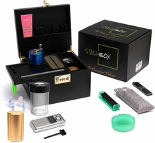 Smell Proof Stash Box with Rolling Tray, Built-In Combo Lock & 21 Accessories