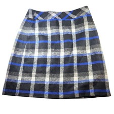 Plaid skirt Talbots Wool Blend Pencil Sz 10 Black Gray Blue career academia