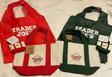 Trader Joe's Red & Green Set: Mini Canvas Tote + Micro Tote & Grocery Bag