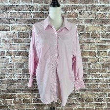 The Dizzy Dove Pink Stripe Smocked Cuff Button Up Shirt Modest Glam Size L