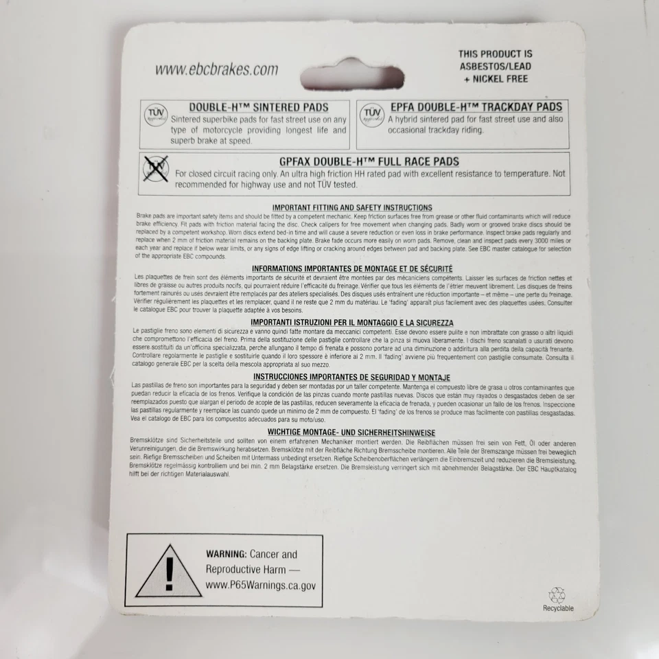 Pastillas de freno delanteras derecha EBC FA231HH Kawasaki ER-6N GPz1100 Ninja 650 Vulca Foto 3 de 3