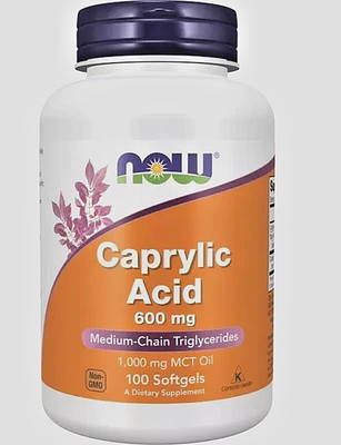 NOW Caprylic Acid 600mg, 100 Softgels