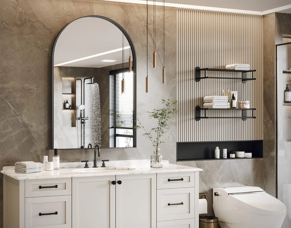 Espejo de pared arqueado 22 x 30 pulgadas marco negro para bano sala - Image 2 of 4