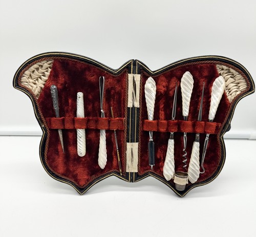 Victorian MAPPIN BROTHERS London Butterfly shaped Manicure/Sewing Kit Pearl RARE