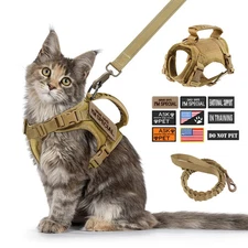 Tactical Cat Dog Harness Leash Vest w/ 9 Patches Adjustable Pet Training
