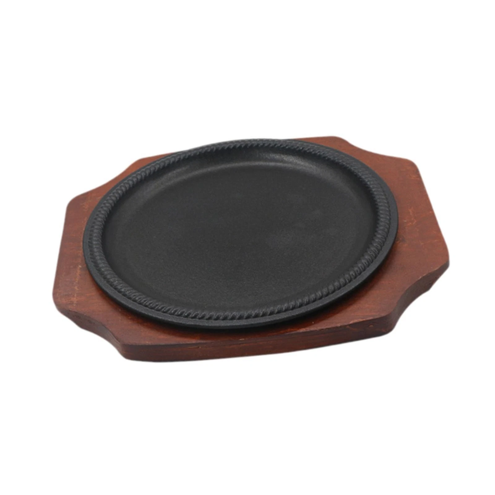 Griddle Steak Plate Sizzle Griddle Nonstick with Wooden Base Platter Teppanyaki