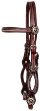 Burgundy LEATHER BROWBAND HEADSTALL  REINS w/ Texas star conchos Split cheeks