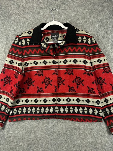 Positive Attitude Jacket Womens 16 Red Black Nordic Fair Isle Long Sleeve
