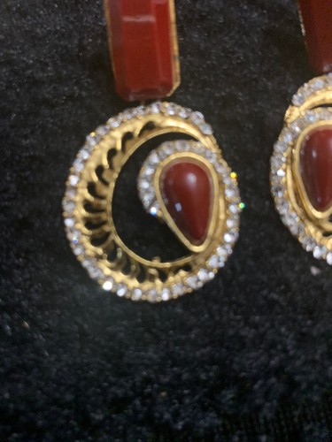 NWOT Pretty Earrings With Silver Rhinestones And Red Design - Picture 5 of 12