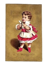 c1880's Trade Card C.E. Metzcer, Hats, Caps, Umbrellas,