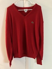 Vintage IZOD Lacoste Sweater Men’s XL Red Long Sleeve V-Neck Acrylic Made In USA