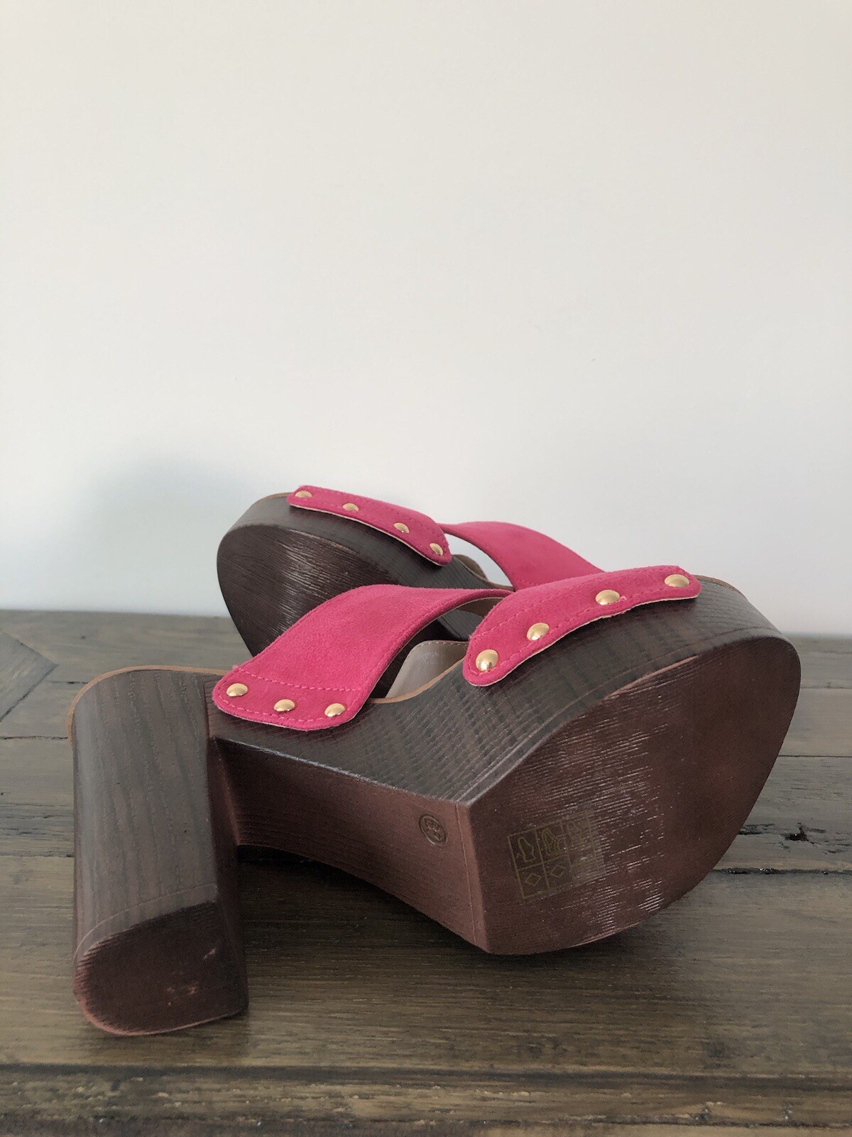 Faux Suede Platform High Block Heel Slides Size 6… - image 3