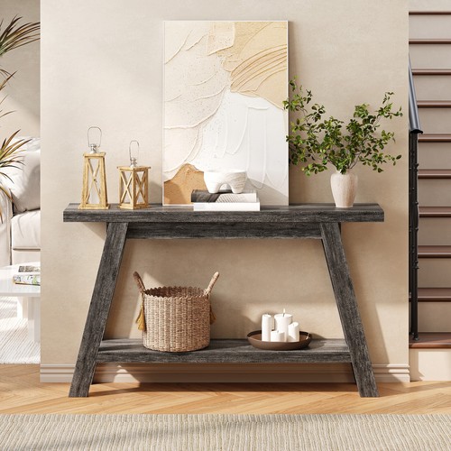 Farmhouse Console Table 54" Entryway Table 2 Tier Sofa Table Behind Couch Table - Picture 10 of 13