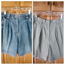 Vintage Bill Blass Women's High Waisted Pleated Mom Shorts SZ.14 DENIM, GREEN