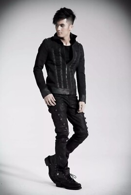 Punk Rave Black Demin Metal Steampunk Pants K136