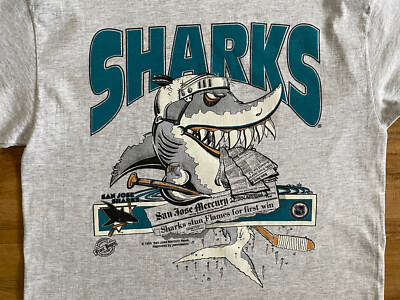 Vintage 90s San Jose Sharks Grey T-Shirt Size Large Graphic Tee