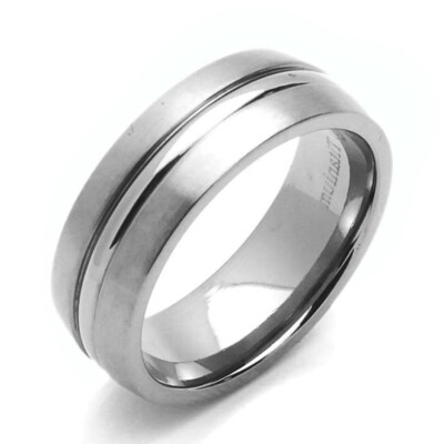 7mm Titanium Ring Dark Color Polished Center & Brushed Edges Band / Gift box