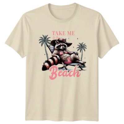 T-Shirt Take Me To The Beach Waschbär Strand lustig Tier Wortspiel Tee