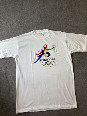 Beijing   Olympics  2008 shirt Large Olympic White Short Sleeve Souvenir