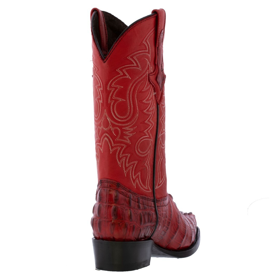 Mens Red Cowboy Boots Real Leather Embossed Crocodile Tail Western J