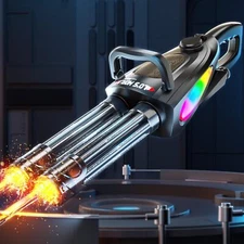 Gatling Electric Water Gun with Rotating Barrel, LED Muzzle Light, Dual Water...