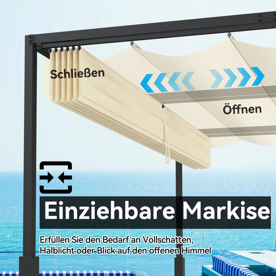 3x3M/3x4M Pergola Pavillon Gartenpavillon Überdachung mit Schiebedach für Garten - Bild 3 von 4