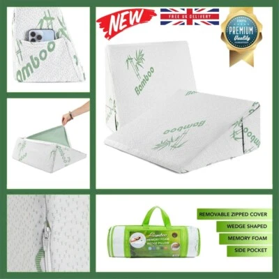 BRILLARS Orthopedic Memory Foam Large Bed Wedge Pillow Back Support Bamboo Acid Reflux