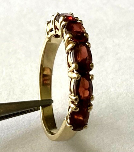 14K Yellow Solid Gold 6 Garnet Classy Ladies Ring Band Size 4.75 - Picture 4 of 12