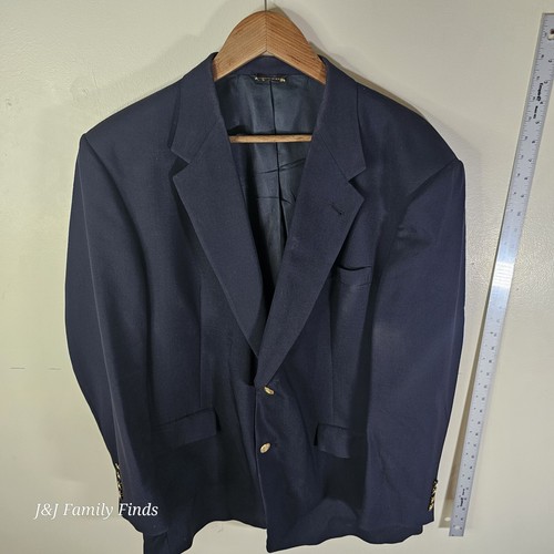 Vtg Austin Reed Mens 44R Pure Wool Blazer Navy Blue Ivy League USA Union Made - Picture 2 of 16