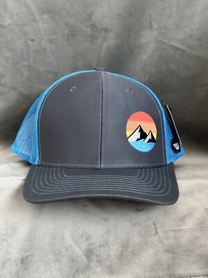 WUE Simple Outdoor Trucker Hats Adjustable Snapback Unisex Blue Gray Mountain