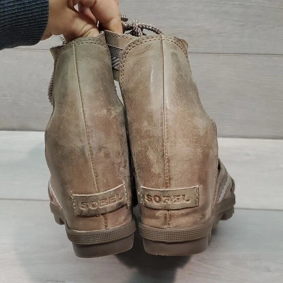 sorel ankle leather lace up wedge shoes