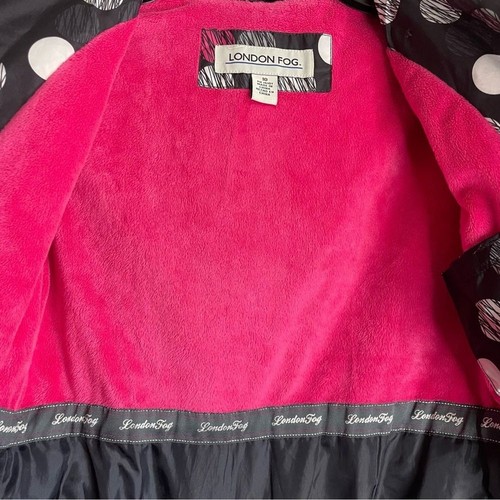 Girls London Fog Size 10 Pink and Black Polka Dot Hooded Raincoat - Picture 3 of 8