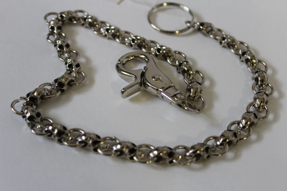 Nuevo Hombres Plata Cartera Cadenas Metal Motocicleta Motociclista Fuerte Esqueleto Calavera Dijes Foto 3 de 4