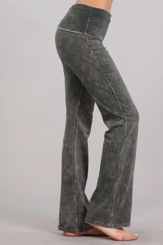 Chatoyant Bootcut Mineral Wash Fold Over Waist Pants Taupe Gray Large