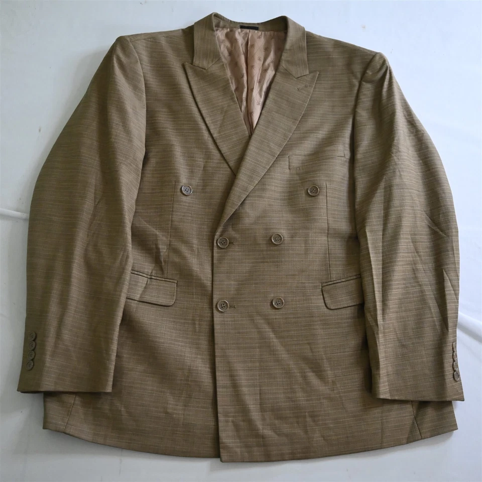 Stacy Adams 48R 40x30 Brown Check Double Breasted Mens Jacket Pants Suit - Image 2 of 4