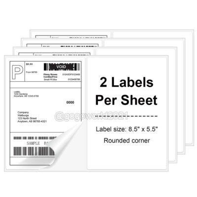 200-10000 8.5''x5.5'' Shipping Labels Rounded Corner Self Adhesive 2 Per Sheet USA