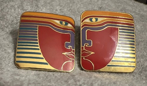 Laurel Burch Vintage Colorful Enamel "Vayu" Clip-on Earrings Nice Bright Color
