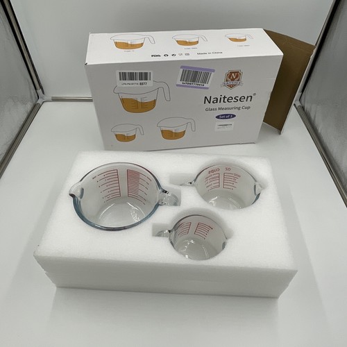 Naitesen 3 Piece Glass Measuring Cup Set 1 Cup 2 Cup 4 Cup Liquid Clear - Picture 6 of 11