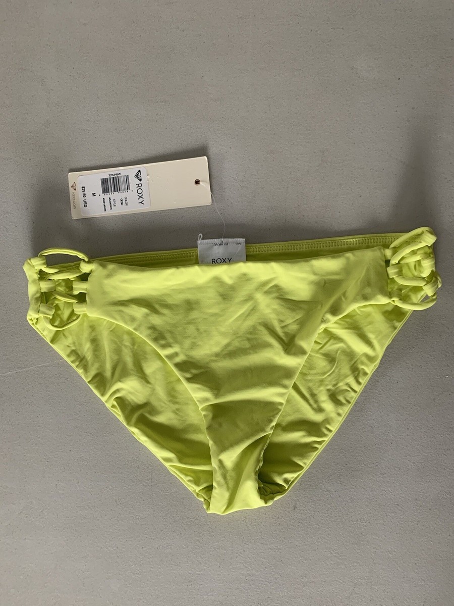 ROXY Light Neon Yellow Limeade Bottom Swim Medium 70's Style NEW